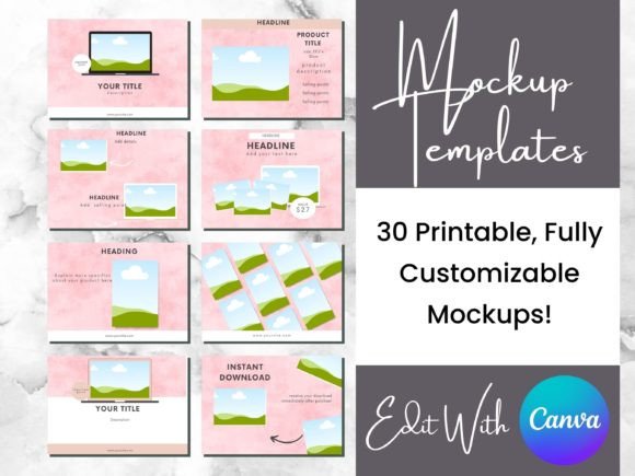 30 Pink Digital Product Mockup Templates for Canva