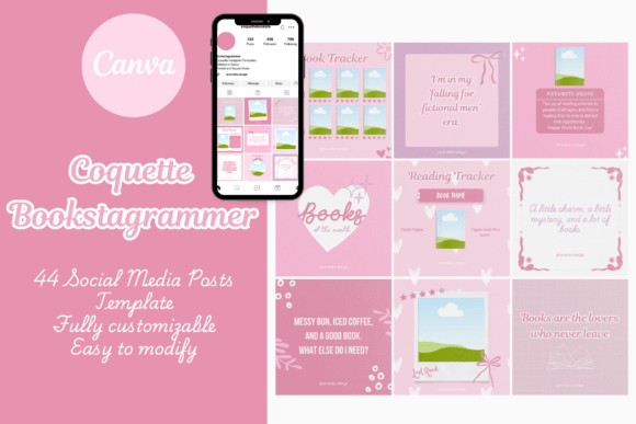 Coquette Bookstagrammer Canva Templates for Romantic Feeds