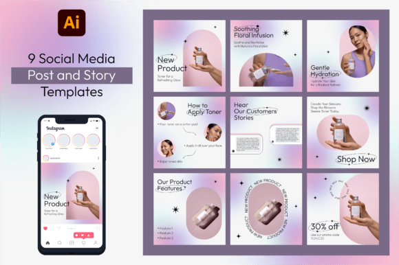 Skincare & Fashion Instagram Templates: Editable AI & EPS